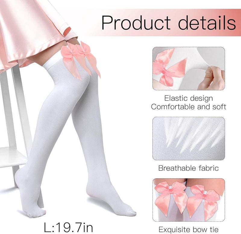 Parma77 Women's Satin Bow Stockings, Thigh High Stockings with Bows Over The Knee Socks, Thigh High Over Knee Stocking - Image 3